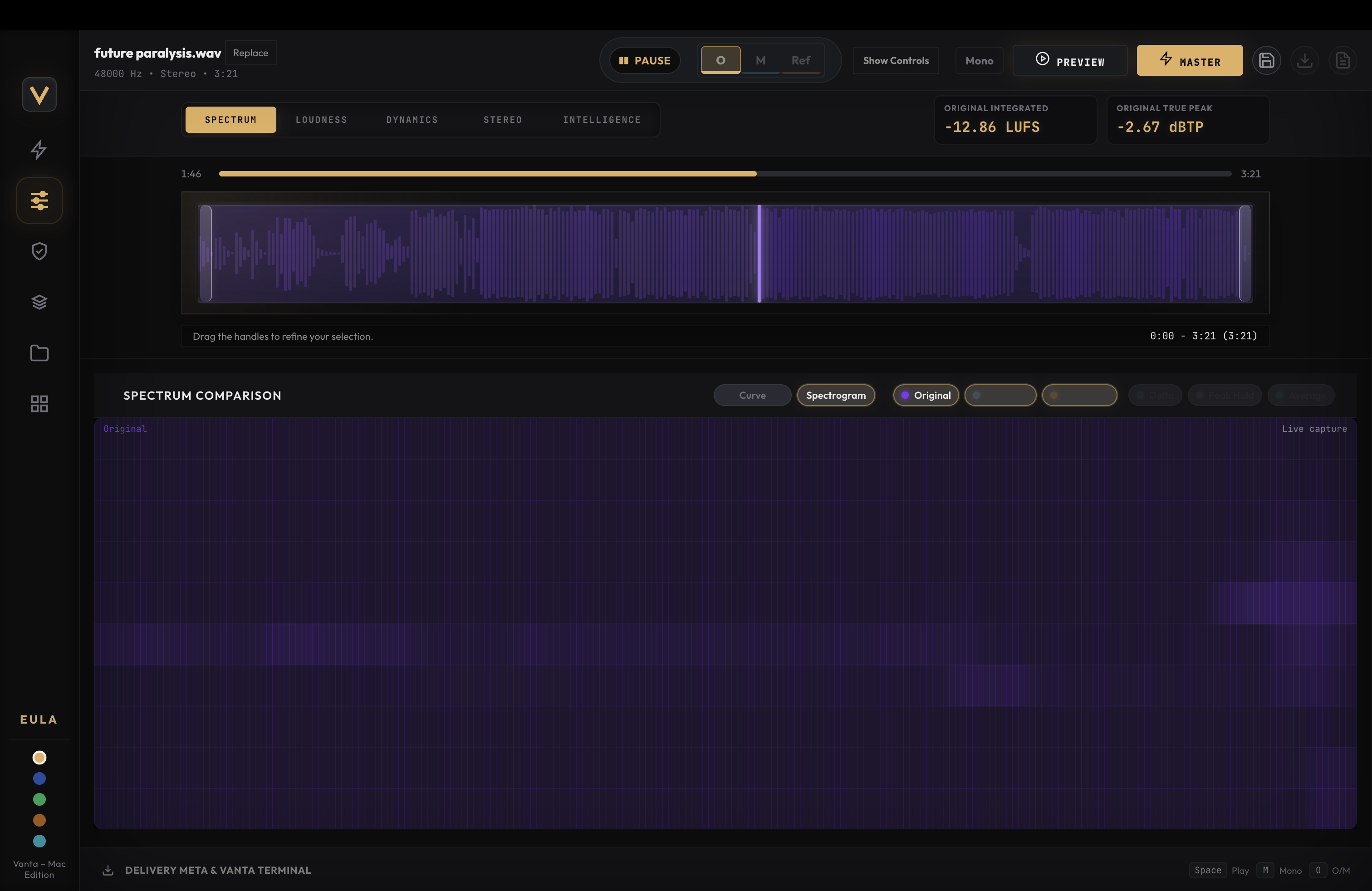 Master view – analysis complete, ready to master